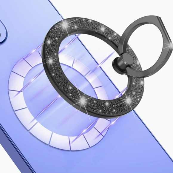 MagSafe Phone grip Holder Kickstand Phone Grip Finger Ring Grip Black Glitter - Picture 4 of 8